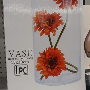 Orange Floral Glass Vase